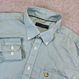 Masters Clubhouse Collection Long Sleeve Button Shirt Mens L Green Geometric